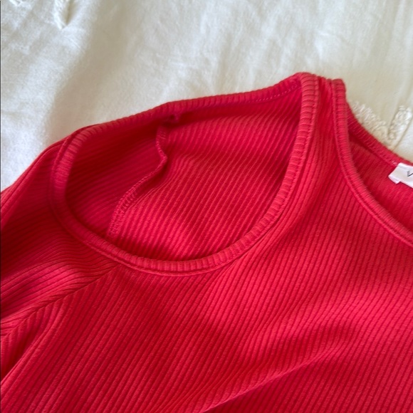 Red Cold Shoulder Ribbed Top - Picture 2 of 2